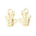 Pair of vintage gold zinc alloy stationery charms with embossed cup and tool design - Gold
