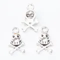 Vintage silver skull and crossbones metal pendants for DIY jewelry making and crafts - Antique Silver