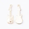 Detailed front and back view of light gold guitar shaped metal alloy charms for DIY jewelry - KC Gold