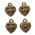 Ciondoli a cuore in lega di bronzo per DIY con incisione My DOG e impronta di zampa - Bronzo Antico