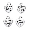 Ciondoli a cuore vintage in lega di zinco con incisione my Dog e zampa per gioielli DIY - Argento Antico