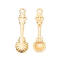 Vintage golden alloy spoon pendants with intricate shell patterns and hollow handle details - Shell Spoon Style / Gold