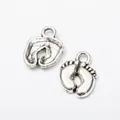 Antique silver baby footprint charm pendants for DIY jewelry making and craft projects - Antique Silver