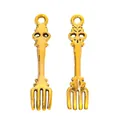 Detailed view of antique gold fork charms for DIY jewelry making on white background - Vintage Fork Style / Antique Gold