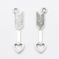Silver alloy heart arrow charms for DIY necklace making with hollow heart design - Antique Silver