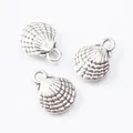 Three antique silver shell pendants with radial texture and DIY ring for jewelry making - Antique Silver