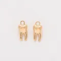 Detailed macro view of a pair of gold-finished tooth pendants with top hanging rings - KC Gold