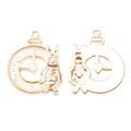 Vintage golden rabbit pocket watch charms for DIY jewelry making featuring front and back views - KC Gold
