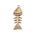 Vintage bronze alloy fishbone pendant with circular hanging ring on white background - Antique Bronze