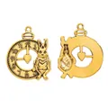 Detail view of vintage gold rabbit clock pendants with dual-sided design and matte finish - Antique Gold
