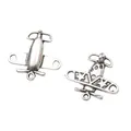 Dijes de avión vintage plateados para joyería DIY con estrella y anillos de metal - Plata antigua