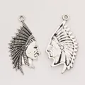 Vintage silver zinc alloy Indian head charms with feather headdress for DIY jewelry - Antique Silver
