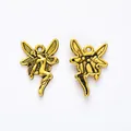 Vintage golden angel fairy alloy pendant jewelry accessory with wings shown in front and back - Antique Gold