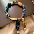 Collana sciarpa di seta stile Maillard vintage con stampa leopardata e perline - Stile Boho Patchwork Colorato (X1923)