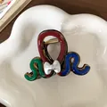 Colorful wavy hair claw with resin color blocks and silver matte metal bow decoration - Wavy Patchwork Bow Amber Style (F1711 Blue Colorful)