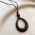 Minimalist teardrop hollow pendant necklace with brown woven cord for women - Hollow Teardrop Zen Style (X2018 Brown)