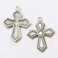 Pair of vintage zinc alloy cross pendants with detailed relief design for DIY jewelry - Antique Silver