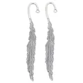 Vintage silver alloy feather bookmarks with detailed texture and DIY hook attachments - Antique Silver