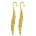 Detail showing high-quality golden metal feather bookmarks with textured DIY loops - Antique Gold