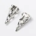 Pair of vintage silver bird skull alloy pendants for DIY gothic jewelry making - Antique Silver