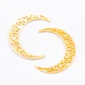 DIY gold alloy moon charms with vintage hollow patterns for necklace jewelry making - Gold