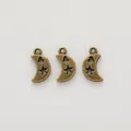 Three bronze crescent moon pendants with hollow star and heart designs for DIY jewelry - Antique Bronze