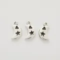 Three vintage silver crescent moon pendants with hollow heart and star patterns for DIY jewelry - Antique Silver