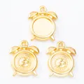 Three pieces of 8mm gold vintage clock-shaped alloy pendants for DIY jewelry making - Gold