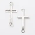 Vintage silver zinc alloy cross charms with double loops for DIY jewelry making - Antique Silver