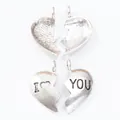 Vintage zinc alloy heart pendant set with I Love You engraving for DIY jewelry making - Antique Silver