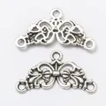 Retro silver alloy flower pendant connector with three holes for DIY jewelry making - Antique Silver