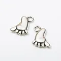 Pair of vintage silver baby feet charms for DIY jewelry making and necklace pendants - Antique Silver