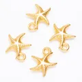 Set of four gold-plated starfish charms with textured surface for DIY jewelry making - Gold