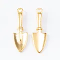 Golden vintage shovel charms in zinc alloy for DIY jewelry making shown in front and back - Gold