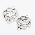 Vintage silver rose flower alloy pendants with double loops for DIY jewelry making - Antique Silver