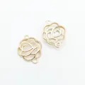 Golden hollow rose flower jewelry connectors with double loops for DIY necklace making - KC Gold