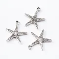Three vintage silver starfish charms made of zinc alloy for DIY jewelry crafting projects - Antique Silver