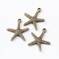 Three vintage bronze starfish charms made of zinc alloy for DIY jewelry crafting - Antique Bronze