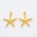 Pair of gold starfish pendants in zinc alloy with realistic textures for DIY jewelry - Gold