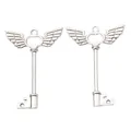 Vintage style alloy wing key pendant with hollow heart detail in polished silver finish - Antique Silver
