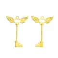 Par de dijes de llave con alas de aleación dorada vintage para hacer joyería - Dorado