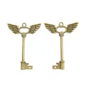Pair of vintage bronze wing keys in metal alloy for DIY jewelry and fantasy crafts - Antique Bronze