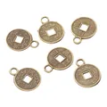 Set of 6 vintage zinc alloy Chinese coins with hanging loops for DIY jewelry making - Antique Bronze