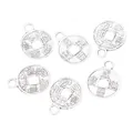 Set of 6 vintage silver alloy Chinese coin pendants with square hole for DIY jewelry making - Antique Silver