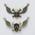 Pendentif tête de mort avec ailes en alliage de zinc bronze vintage pour création de bijoux DIY - Bronze Antique