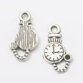 Colgantes de reloj vintage plateados con esfera y reverso texturizado para joyería de bricolaje - Sin Diamante de Imitación / Plata antigua