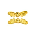 Pair of vintage gold alloy wing beads with spiral relief for DIY jewelry making and crafts - Gold