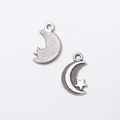Pendentifs lune et étoile vintage en alliage de zinc pour bijoux DIY en argent antique - Argent antique