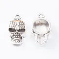 Vintage silver skull charms in zinc alloy, front and back view for DIY jewelry making - Antique Silver
