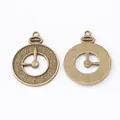 Vintage bronze alloy clock pendant for DIY crafts showing front and back detail - Antique Bronze